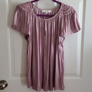 LOFT Mauve Crochet Flutter Sleeve Blouse Size L